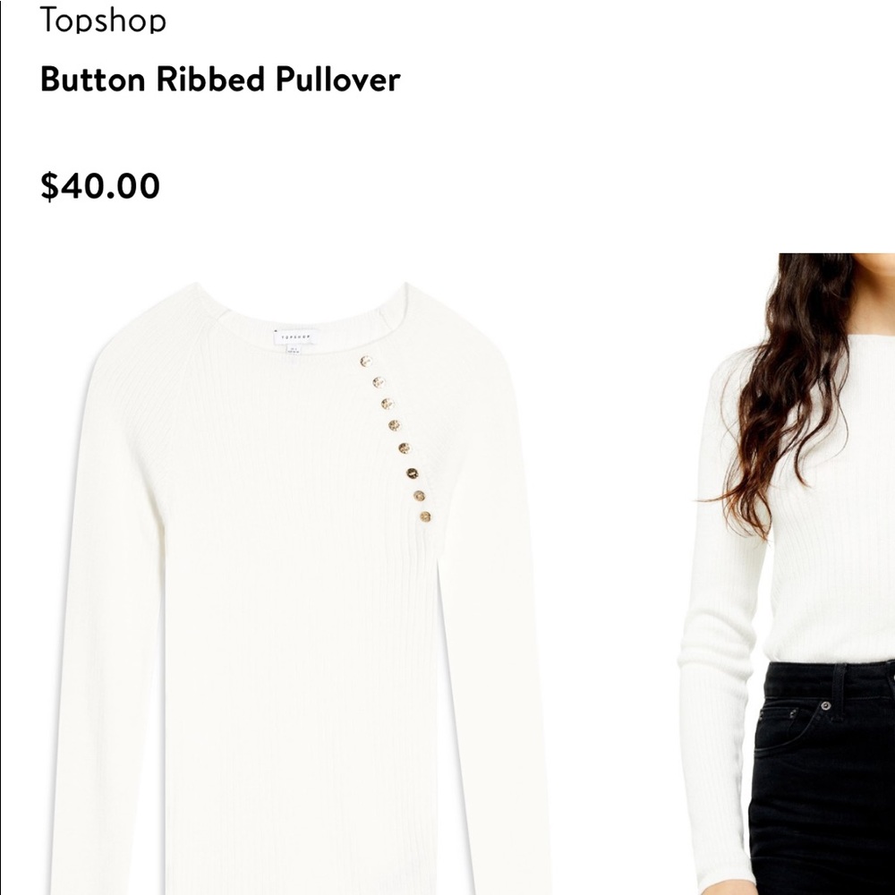 Top shop button ribbed pullover size s